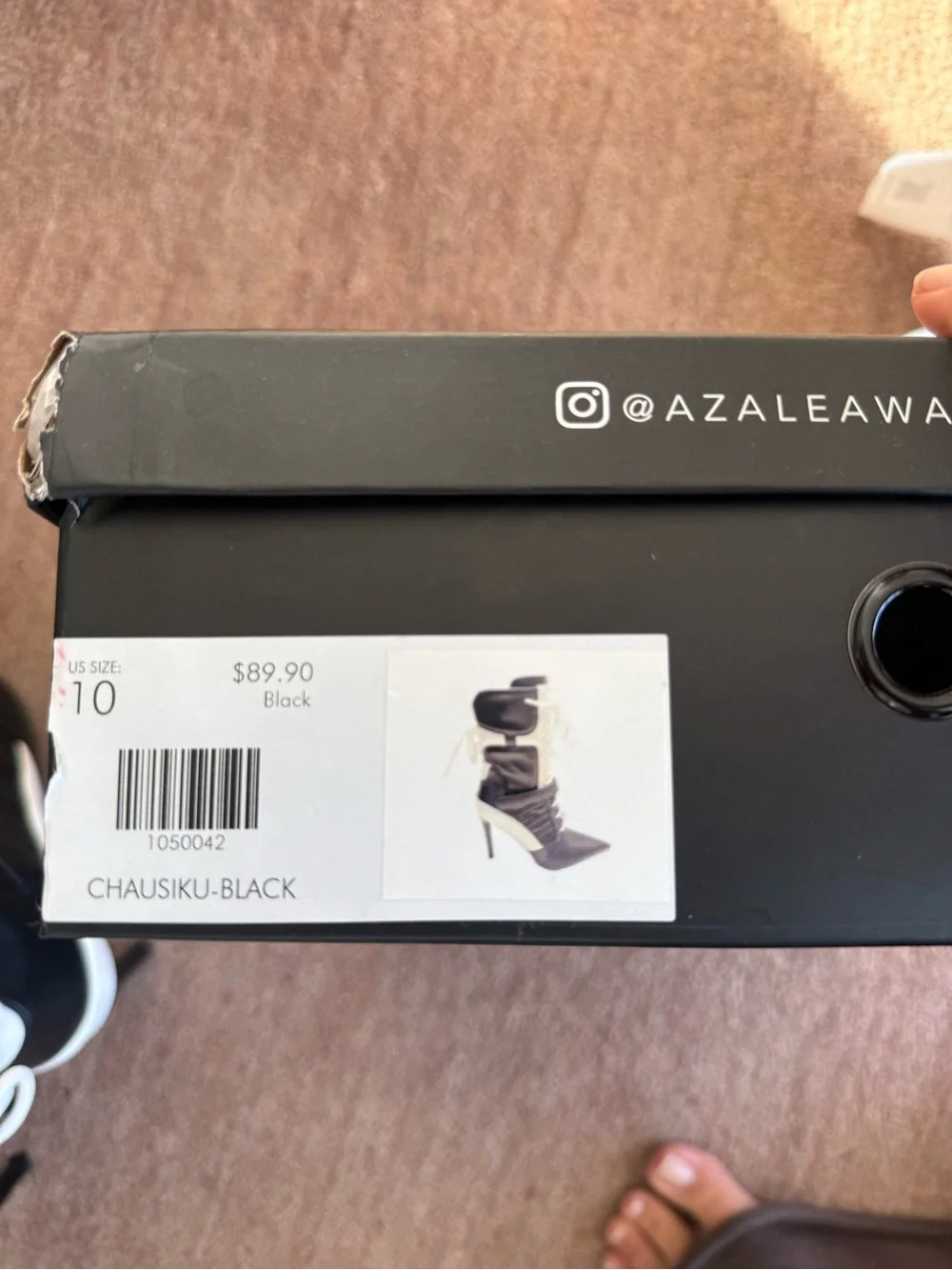 Black & White Lace-Up Pointed Stiletto Boots by Azaïa Wang - Picture 5 of 6